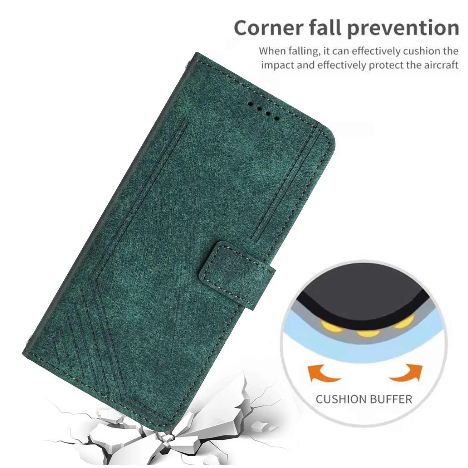 For Oppo Reno14 Pro 5G (China) / Oppo Reno14 Pro 5G (Global) Stand Case Imprinted Lines Leather Phone Cover - Green - Image 5