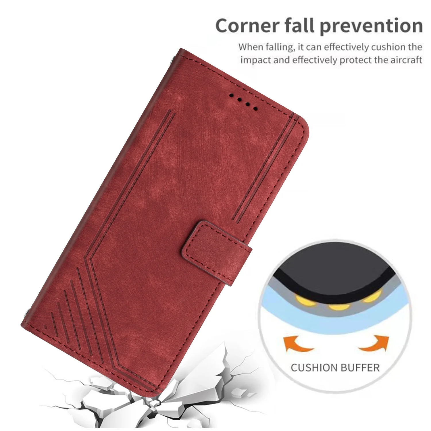 For Oppo Reno14 Pro 5G (China) / Oppo Reno14 Pro 5G (Global) Stand Case Imprinted Lines Leather Phone Cover - Red - Image 5