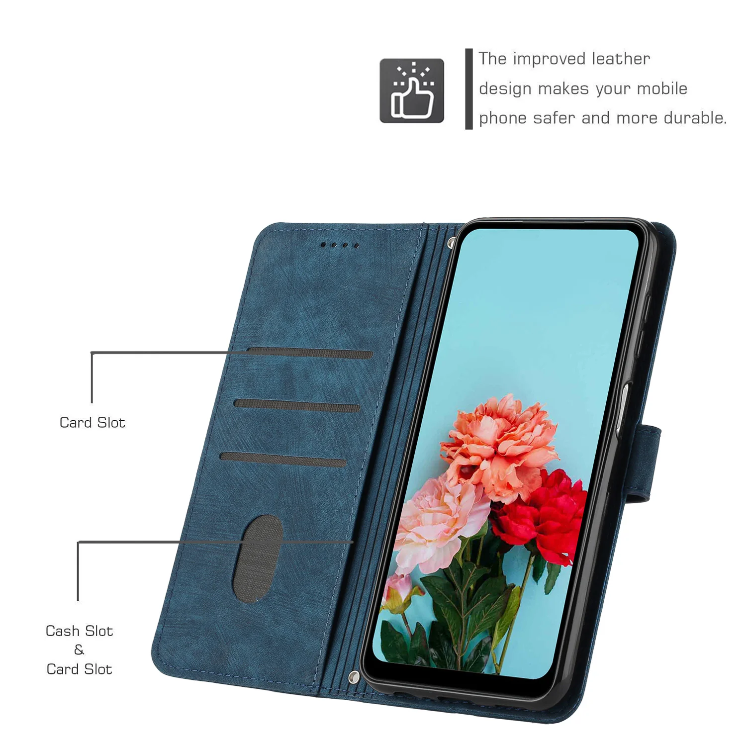 For Oppo Reno14 Pro 5G (China) / Oppo Reno14 Pro 5G (Global) Stand Case Imprinted Lines Leather Phone Cover - Sapphire - Image 7