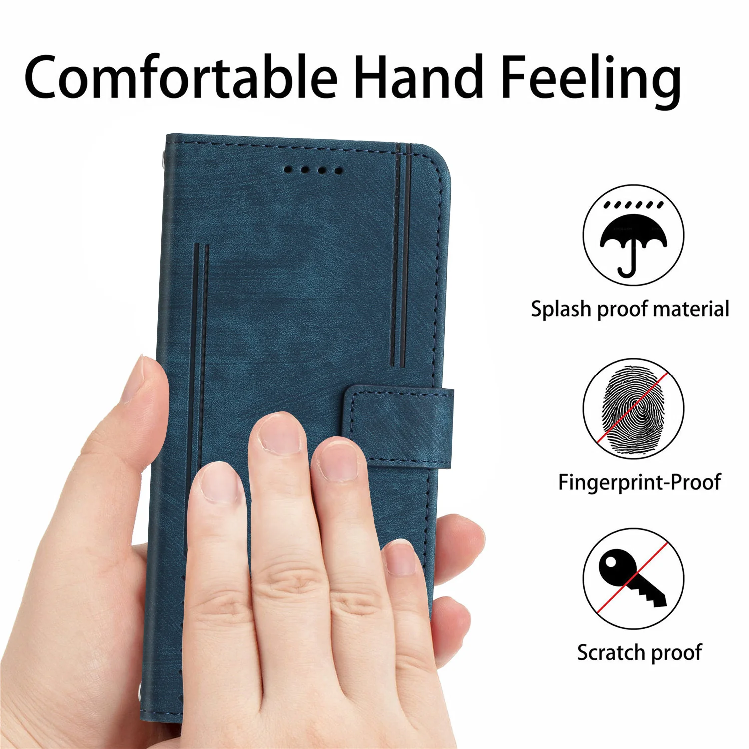 For Oppo Reno14 Pro 5G (China) / Oppo Reno14 Pro 5G (Global) Stand Case Imprinted Lines Leather Phone Cover - Sapphire - Image 8