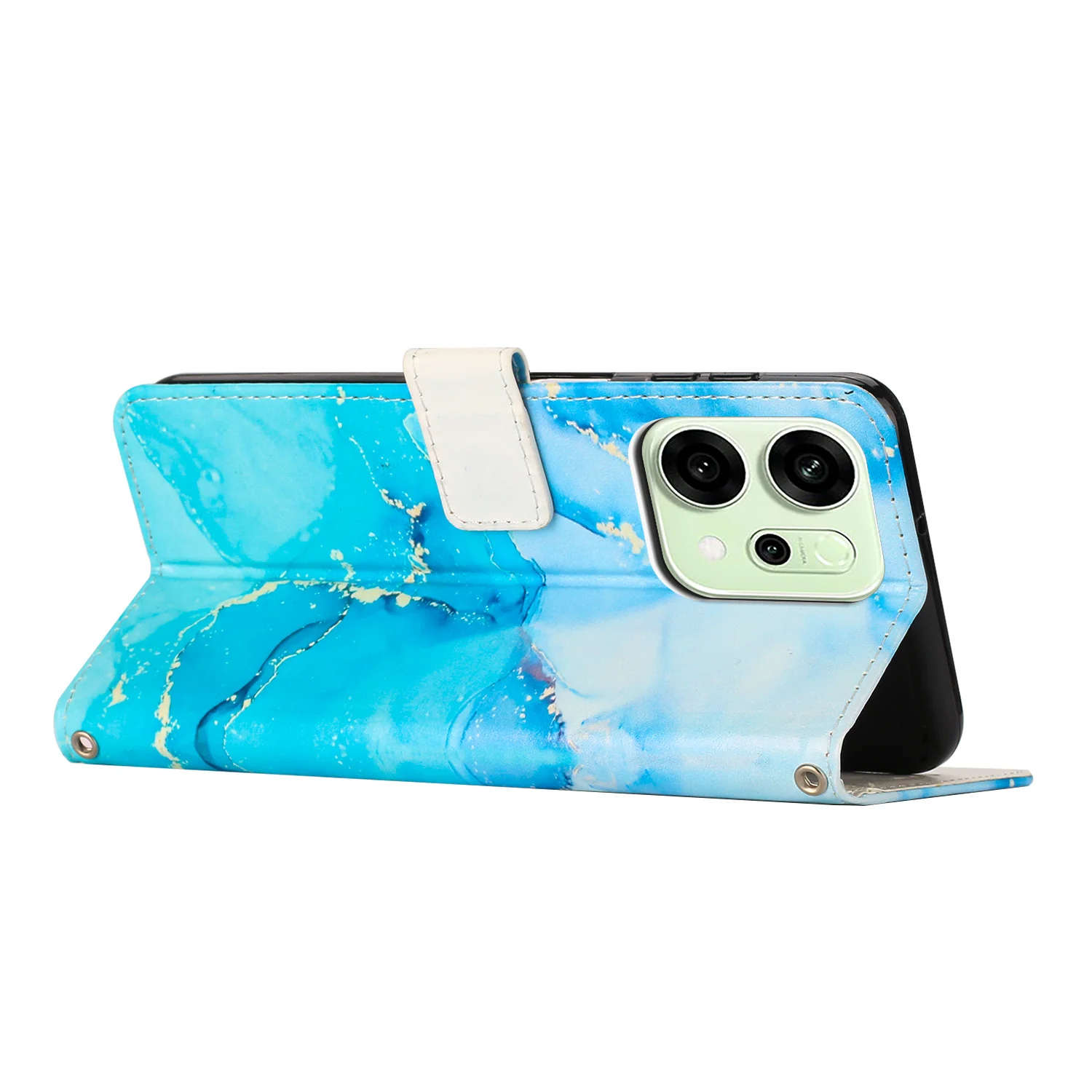 For Oppo Reno14 Pro 5G (China) / Oppo Reno14 Pro 5G (Global) Stand Case Marble Pattern PU Leather Wallet Phone Cover - Blue / Green - Image 2