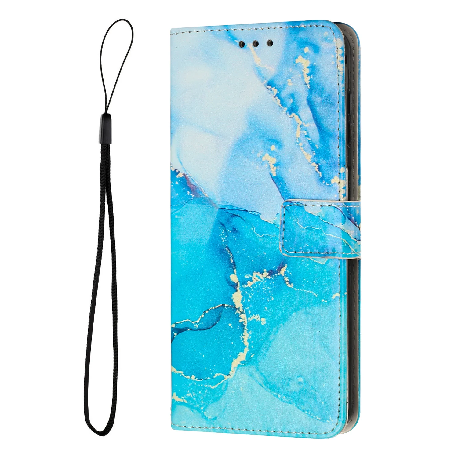 For Oppo Reno14 Pro 5G (China) / Oppo Reno14 Pro 5G (Global) Stand Case Marble Pattern PU Leather Wallet Phone Cover - Blue / Green - Image 3