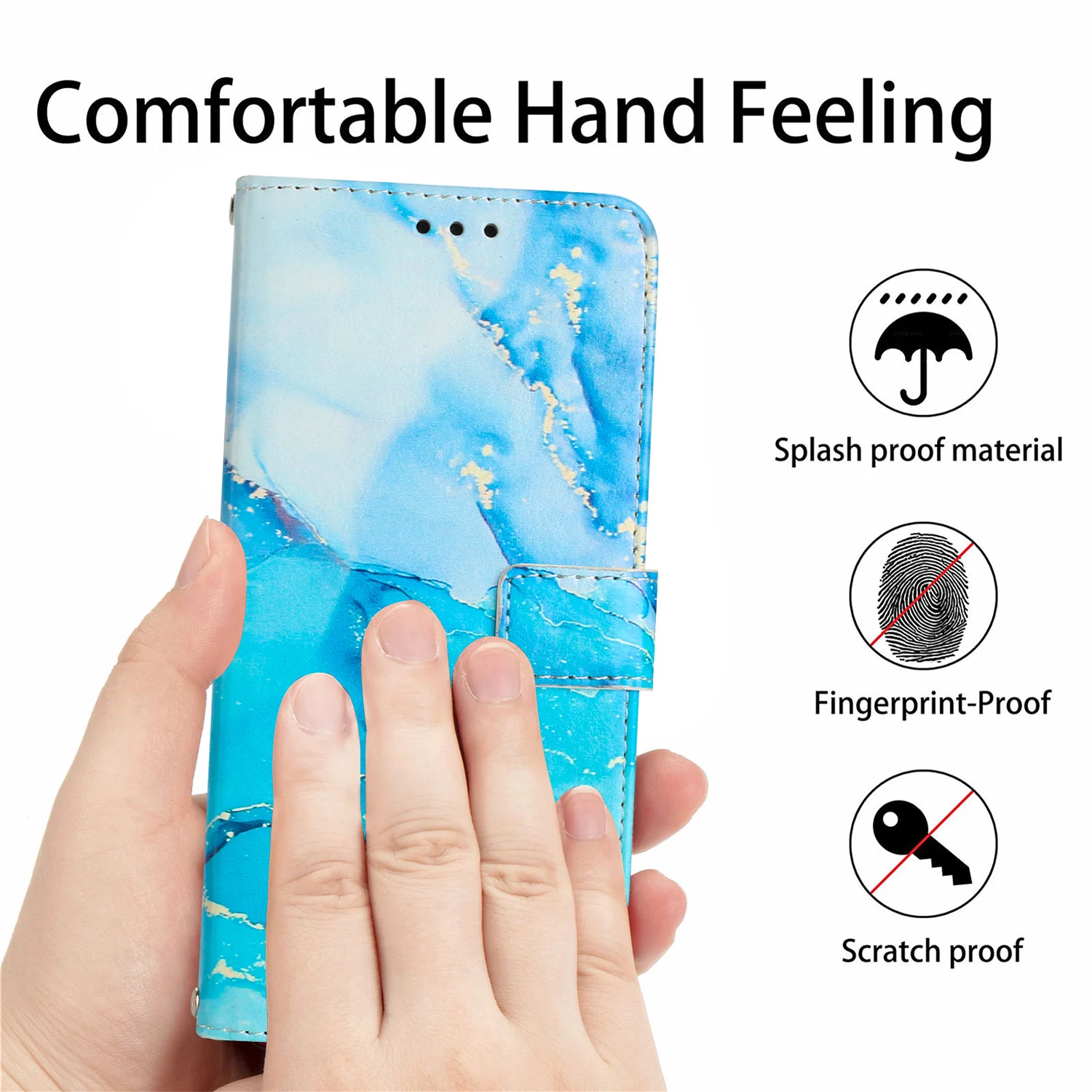 For Oppo Reno14 Pro 5G (China) / Oppo Reno14 Pro 5G (Global) Stand Case Marble Pattern PU Leather Wallet Phone Cover - Blue / Green - Image 4