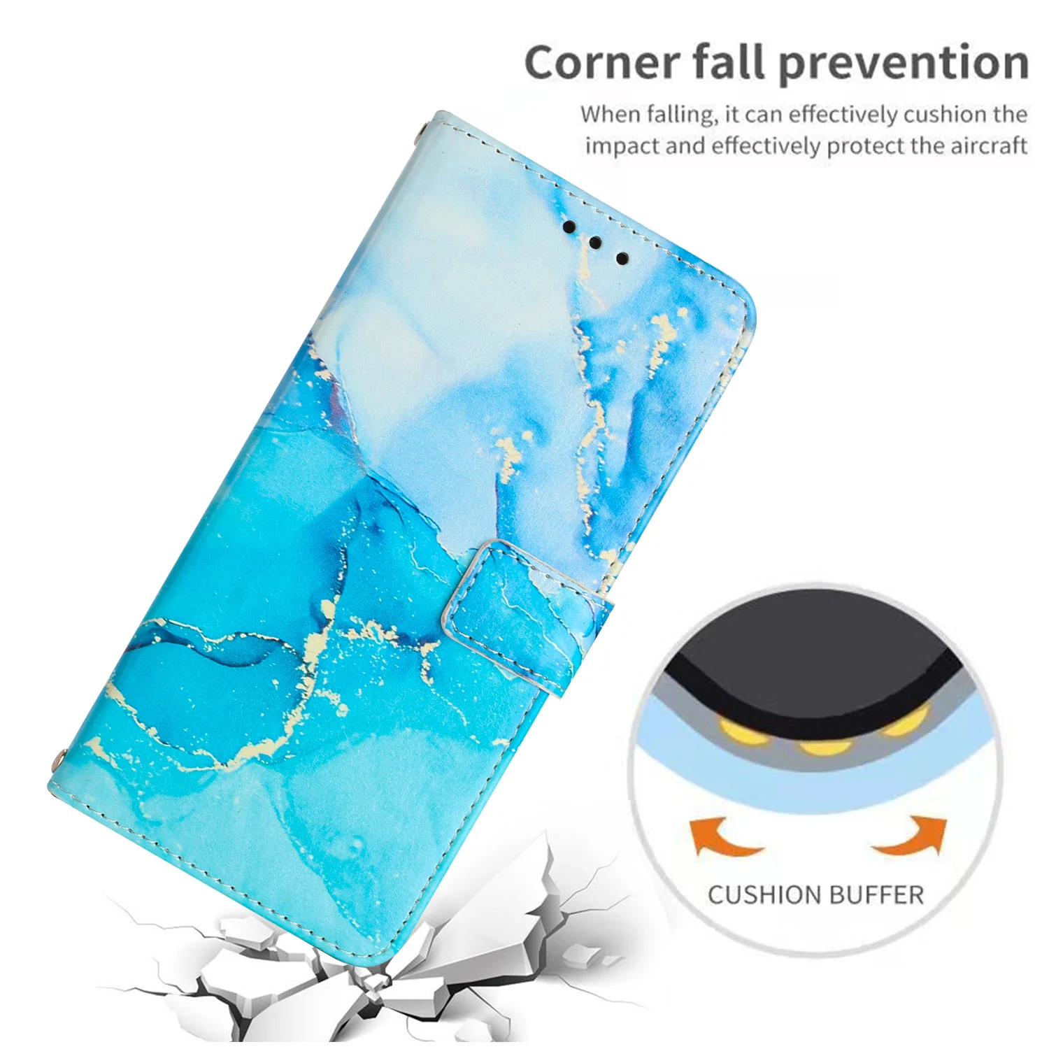 For Oppo Reno14 Pro 5G (China) / Oppo Reno14 Pro 5G (Global) Stand Case Marble Pattern PU Leather Wallet Phone Cover - Blue / Green - Image 5