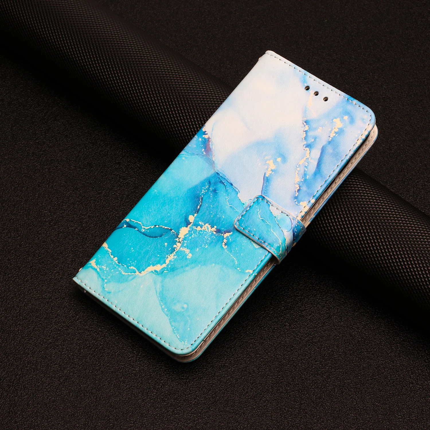 For Oppo Reno14 Pro 5G (China) / Oppo Reno14 Pro 5G (Global) Stand Case Marble Pattern PU Leather Wallet Phone Cover - Blue / Green - Image 6