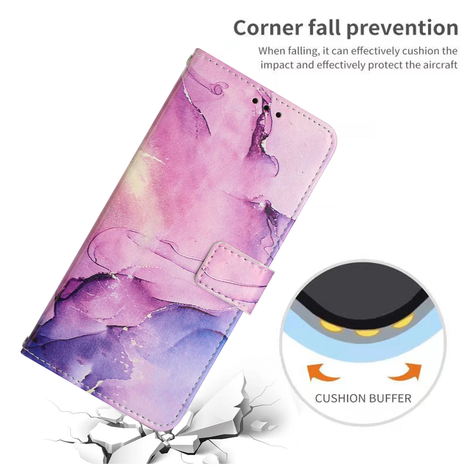 For Oppo Reno14 Pro 5G (China) / Oppo Reno14 Pro 5G (Global) Stand Case Marble Pattern PU Leather Wallet Phone Cover - Purple - Image 5