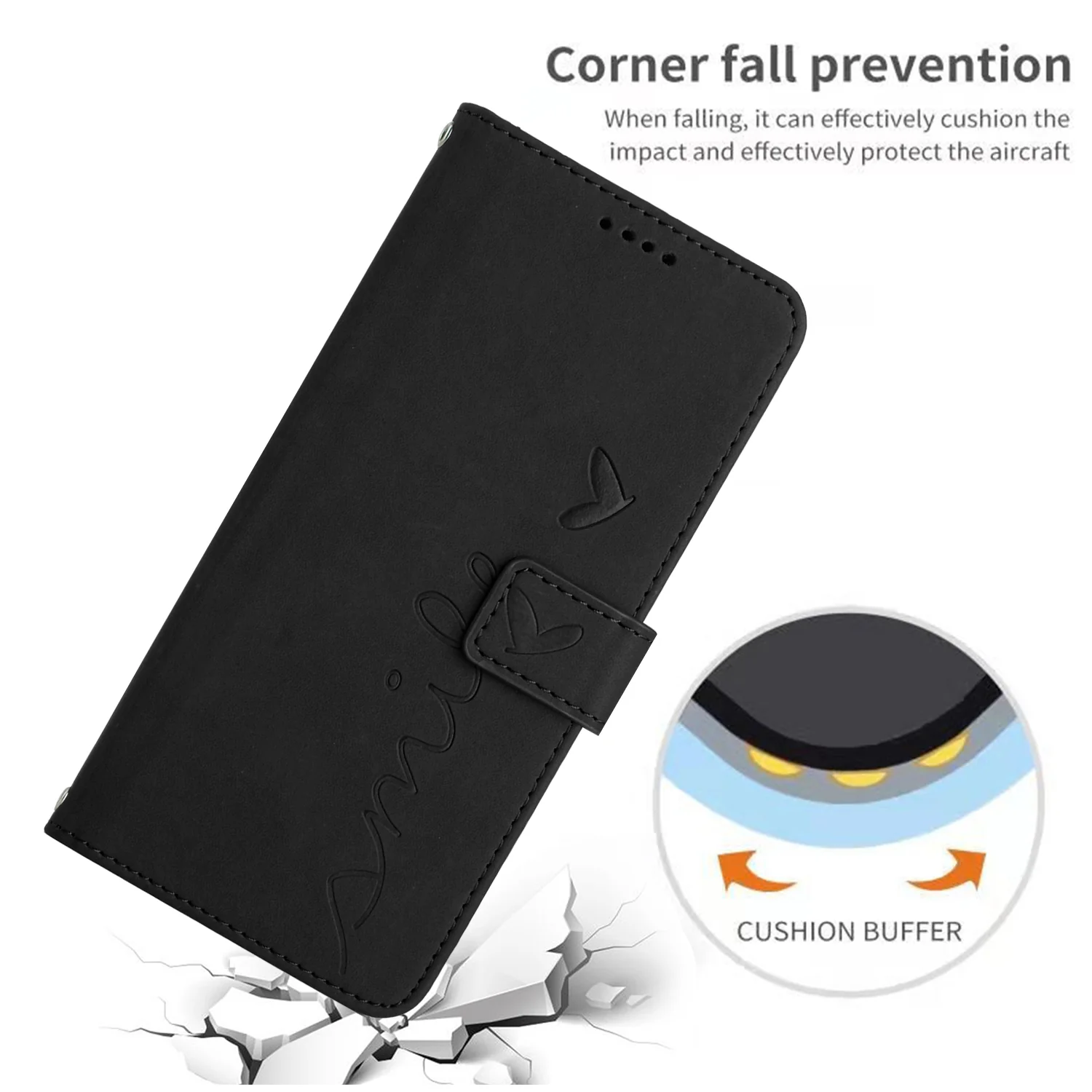 For Oppo Reno14 Pro 5G (China) / Oppo Reno14 Pro 5G (Global) Stand Case PU Leather Phone Cover Imprinted Heart Pattern - Black - Image 4