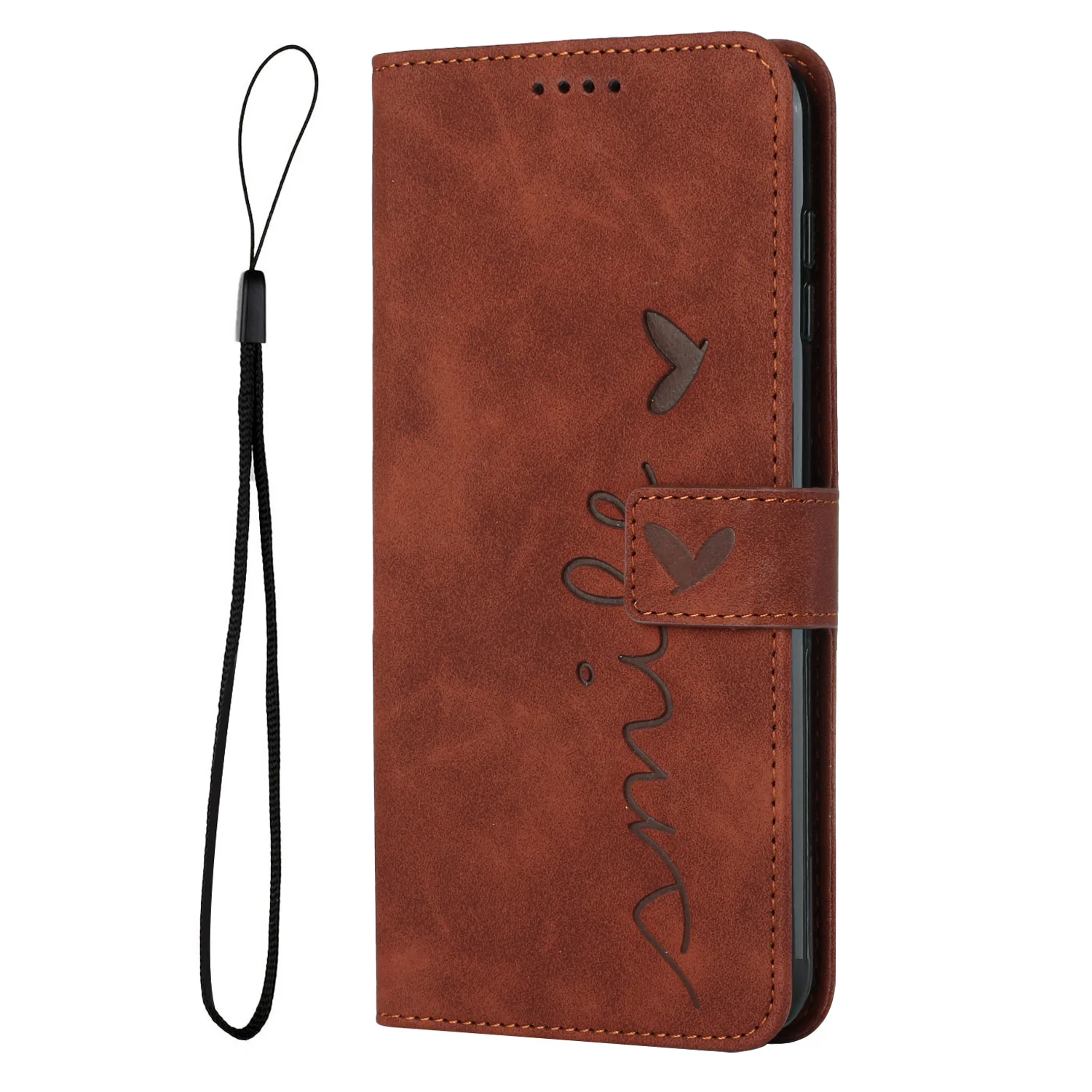For Oppo Reno14 Pro 5G (China) / Oppo Reno14 Pro 5G (Global) Stand Case PU Leather Phone Cover Imprinted Heart Pattern - Brown - Image 3