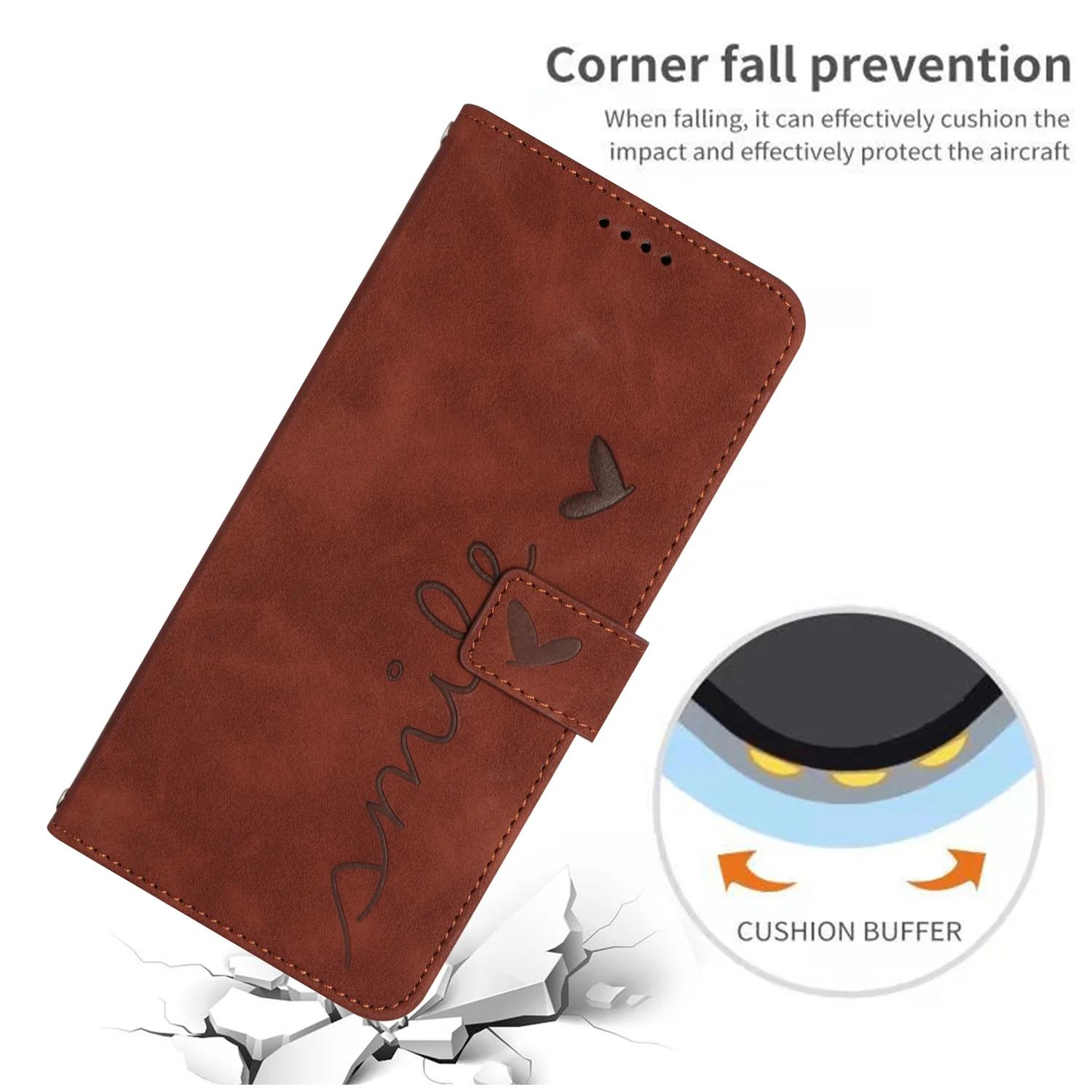 For Oppo Reno14 Pro 5G (China) / Oppo Reno14 Pro 5G (Global) Stand Case PU Leather Phone Cover Imprinted Heart Pattern - Brown - Image 4