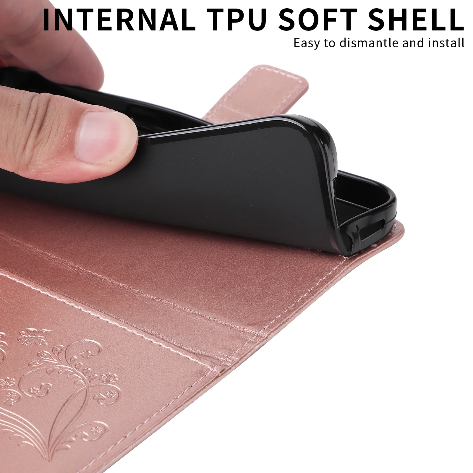 For Oppo Reno14 Pro 5G (China) / Oppo Reno14 Pro 5G (Global) Wallet Case Floral Butterfly Imprinted Leather Phone Cover Stand -  Rose Gold - Image 3