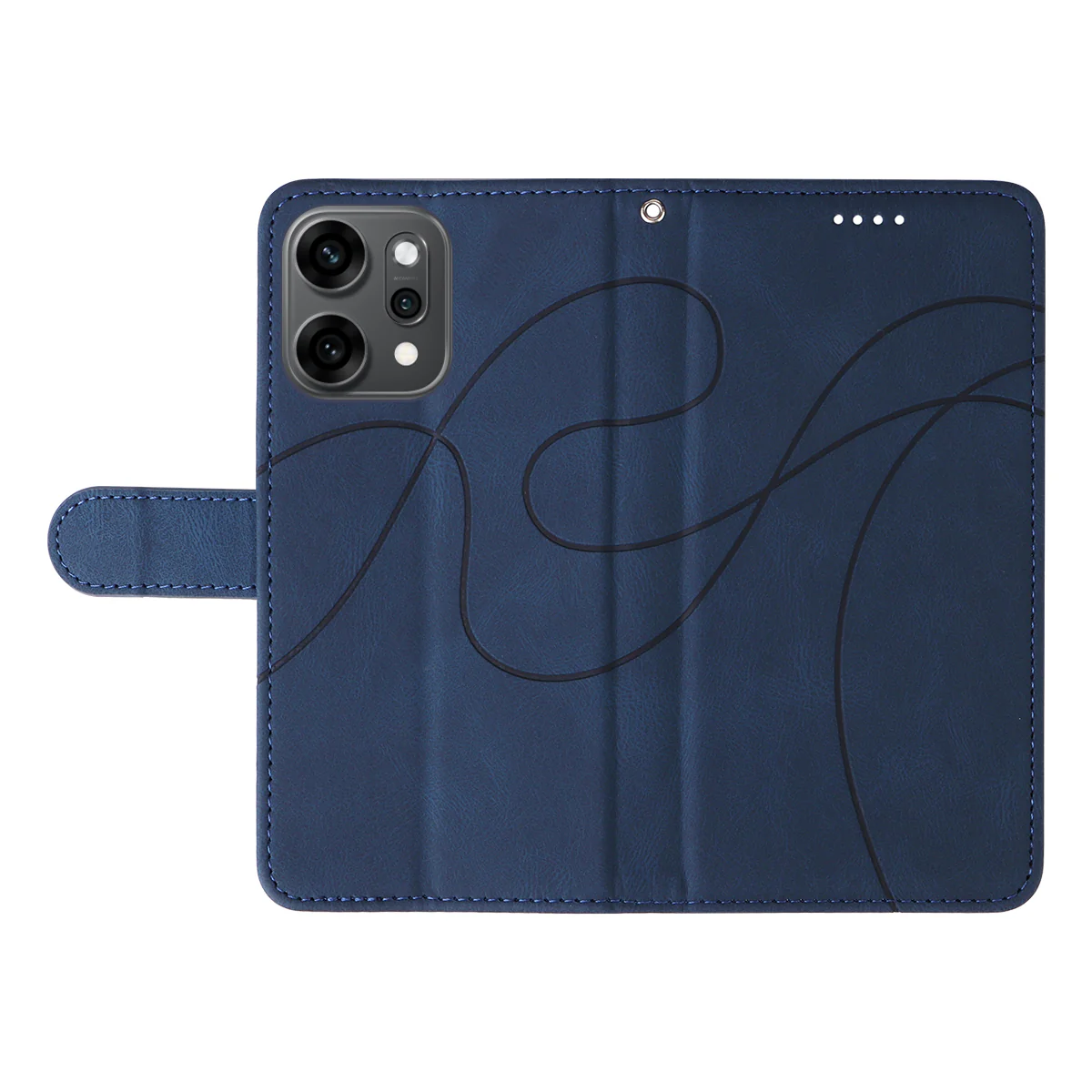For Oppo Reno14 Pro 5G (China) / Oppo Reno14 Pro 5G (Global) Wallet Case Leather Phone Cover Stand with Curved Line Design - Blue - Image 3