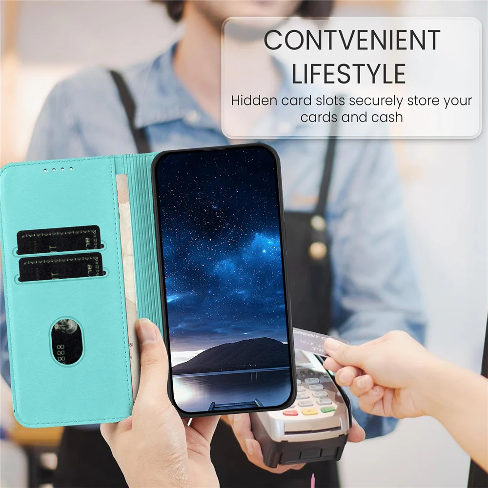 For Oppo Reno14 Pro 5G (China) / Oppo Reno14 Pro 5G (Global) Wallet Case Magnetic Closure Leather Flip Phone Cover with Stand - Light Blue - Image 7