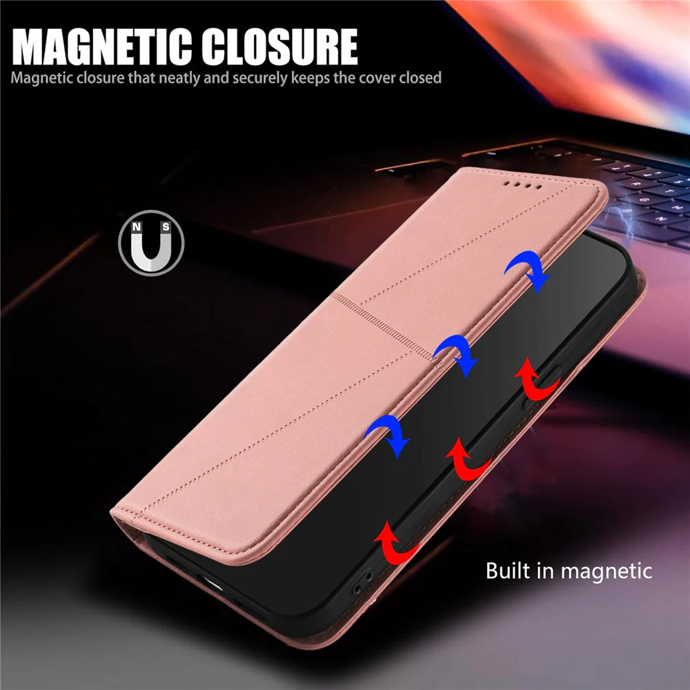 For Oppo Reno14 Pro 5G (China) / Oppo Reno14 Pro 5G (Global) Wallet Case Magnetic Closure Leather Flip Phone Cover with Stand - Pink - Image 8