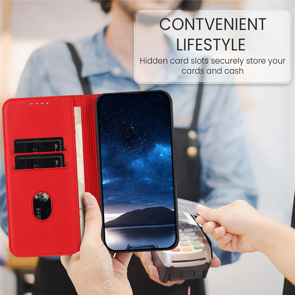 For Oppo Reno14 Pro 5G (China) / Oppo Reno14 Pro 5G (Global) Wallet Case Magnetic Closure Leather Flip Phone Cover with Stand - Red - Image 7