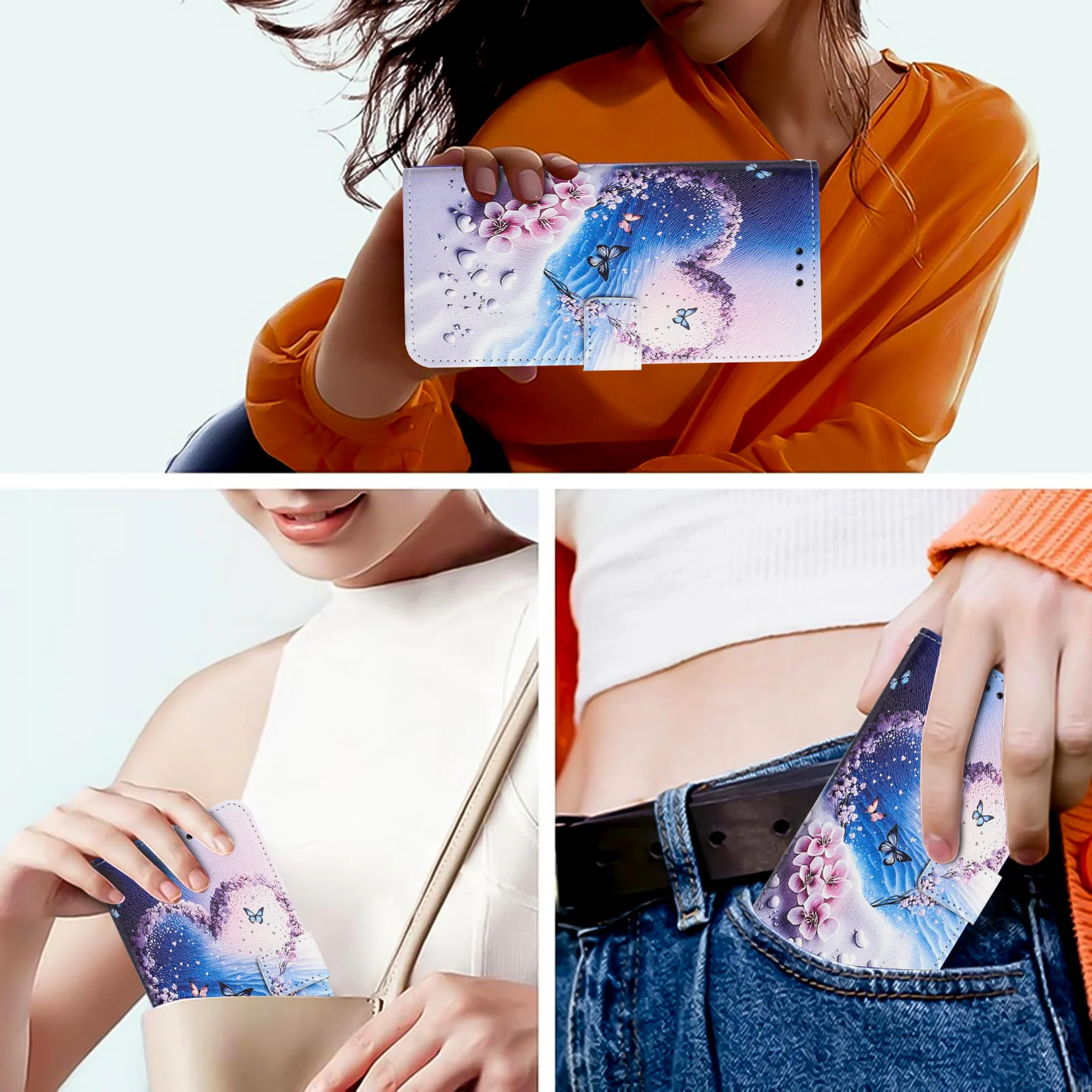 For Oppo Reno14 Pro 5G (China) / Oppo Reno14 Pro 5G (Global) Wallet Case Pattern Printing PU Leather Phone Cover with Lanyard - Heart Butterfly - Image 7