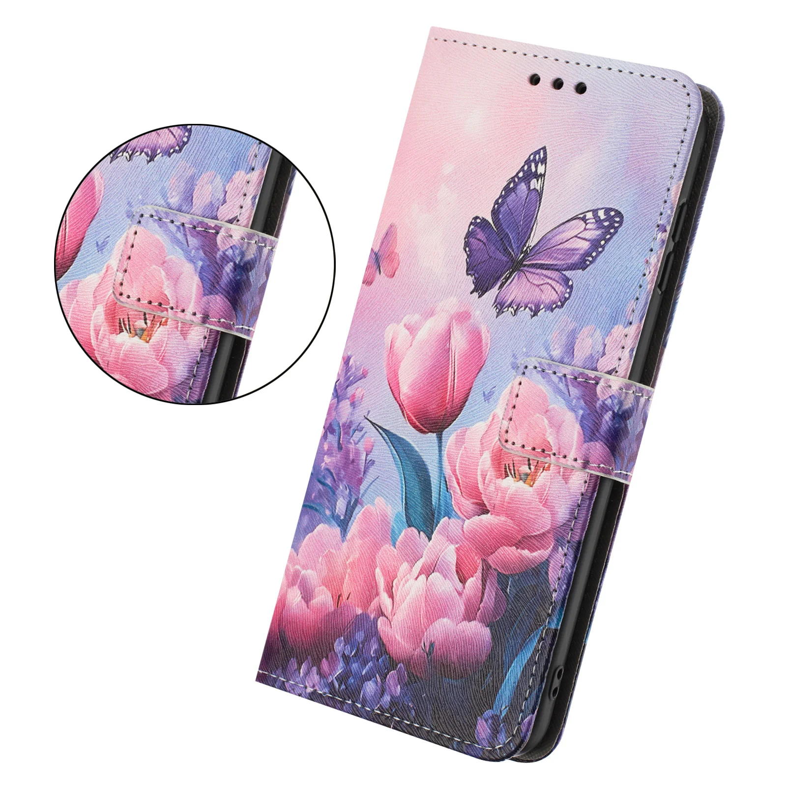 For Oppo Reno14 Pro 5G (China) / Oppo Reno14 Pro 5G (Global) Wallet Case Pattern Printing PU Leather Phone Cover with Lanyard - Pink Flower Butterfly - Image 4