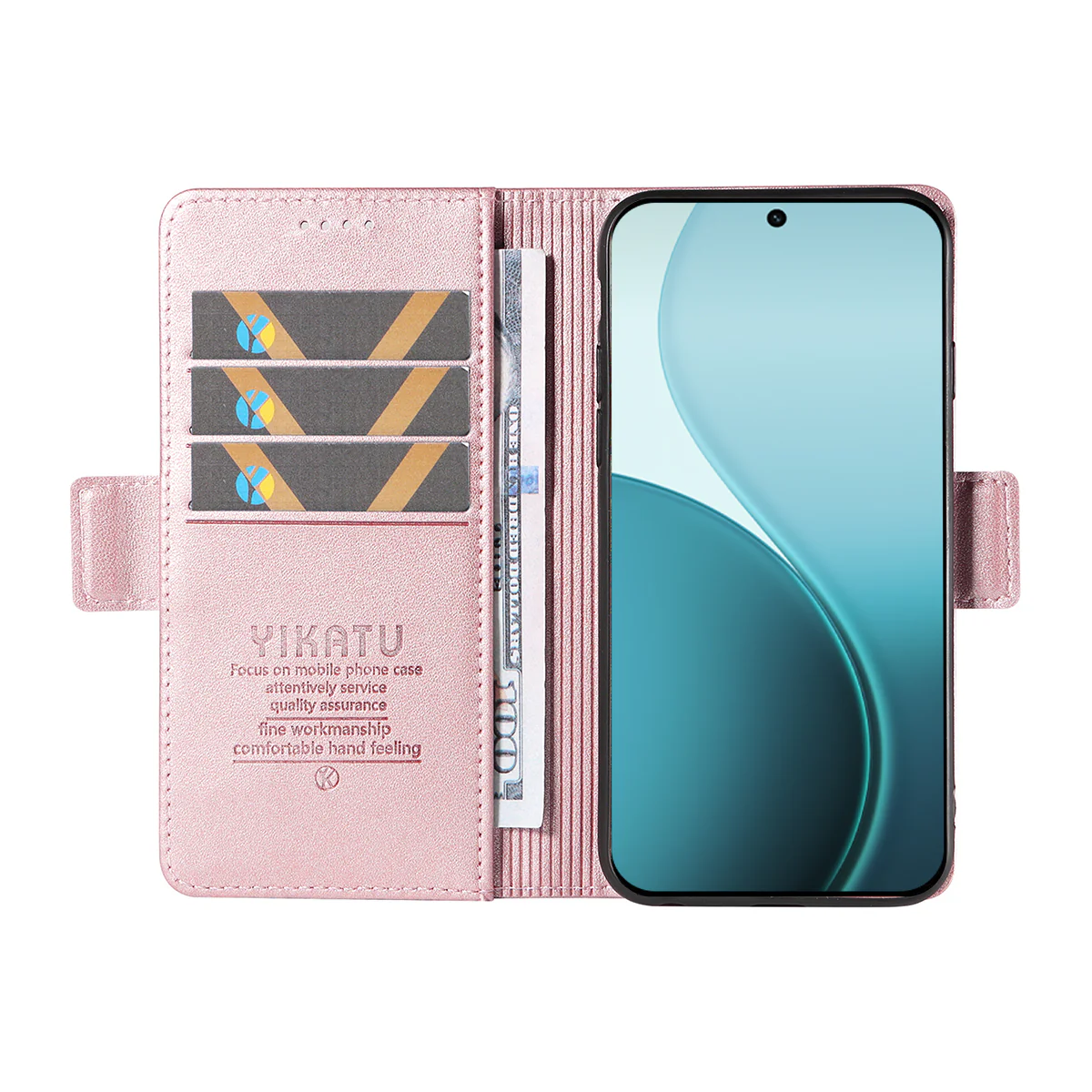 For Oppo Reno14 Pro 5G (China) / Oppo Reno14 Pro 5G (Global) Wallet Phone Case YIKATU YK-003 Leather Stand Cover - Rose Gold - Image 2