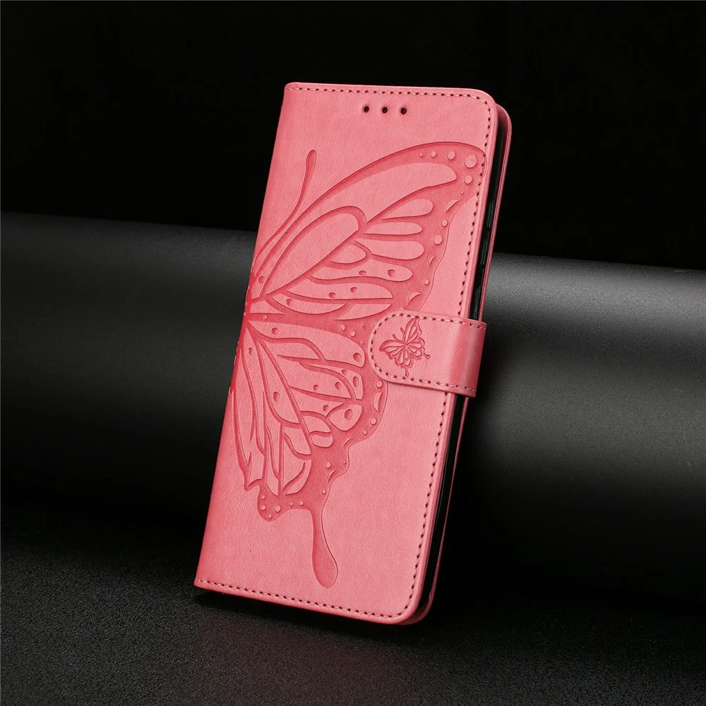 For Oppo Reno14 Pro 5G (Global) Case Butterfly Imprinted Wallet Stand PU Leather Flip Phone Cover with Strap - Rose - Image 6
