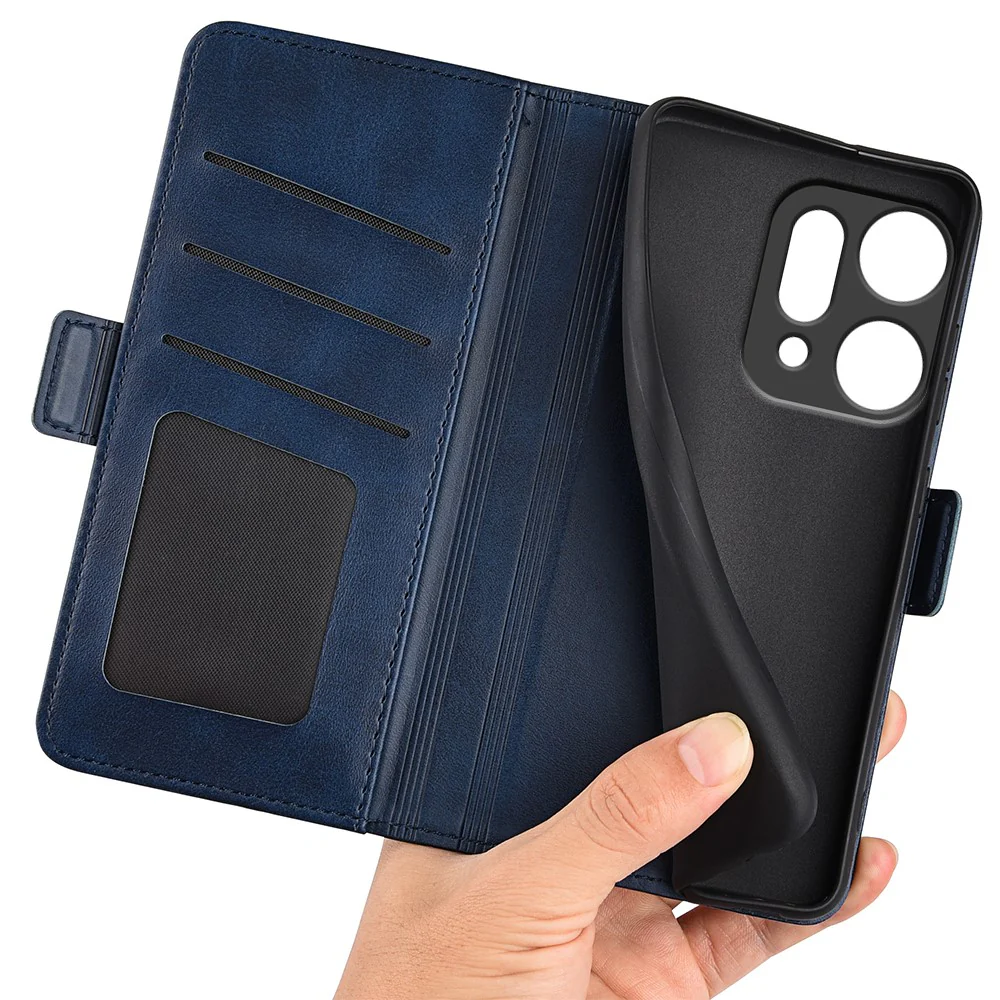 For Oppo Reno14 Pro 5G (Global) Case Calf Texture Leather Wallet Phone Cover - Blue - Image 4