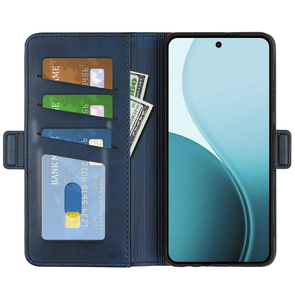 For Oppo Reno14 Pro 5G (Global) Case Calf Texture Leather Wallet Phone Cover - Blue - Image 5