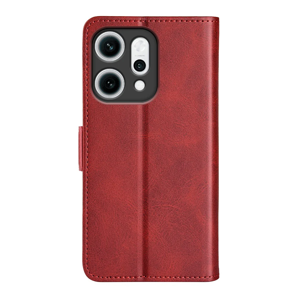 For Oppo Reno14 Pro 5G (Global) Case Calf Texture Leather Wallet Phone Cover - Red - Image 3