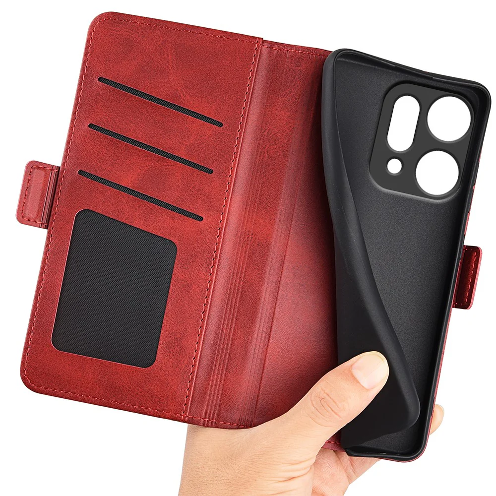 For Oppo Reno14 Pro 5G (Global) Case Calf Texture Leather Wallet Phone Cover - Red - Image 4