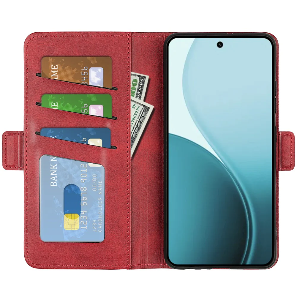 For Oppo Reno14 Pro 5G (Global) Case Calf Texture Leather Wallet Phone Cover - Red - Image 5