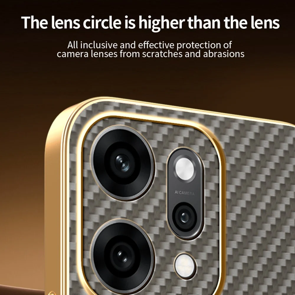 For Oppo Reno14 Pro 5G (Global) Case Carbon Fiber Textured Electroplated TPU Back Cover - Coffee - Image 5