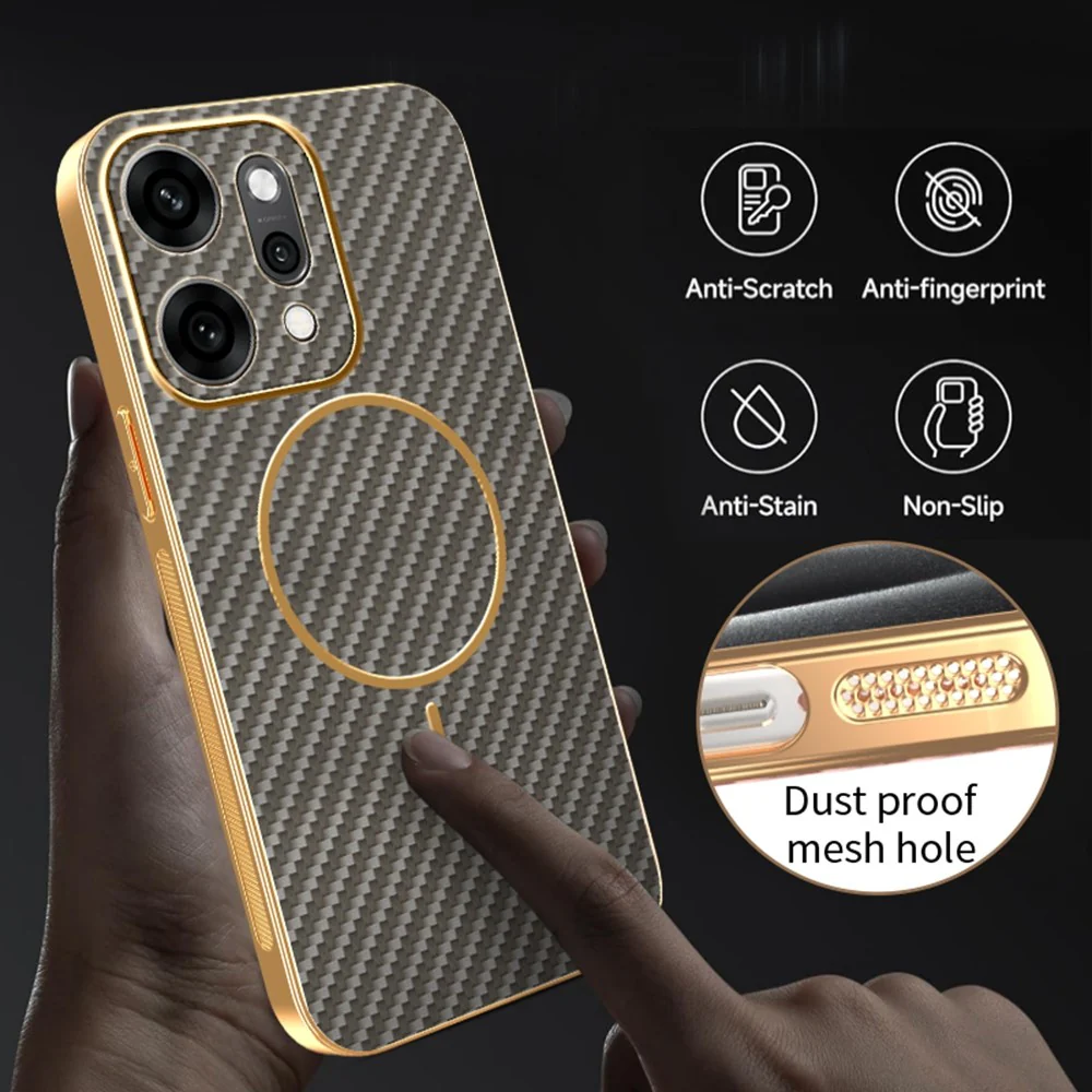 For Oppo Reno14 Pro 5G (Global) Case Carbon Fiber Textured Electroplated TPU Back Cover - Coffee - Image 7