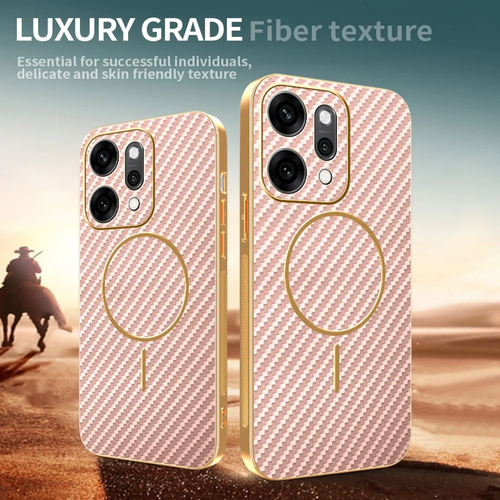 For Oppo Reno14 Pro 5G (Global) Case Carbon Fiber Textured Electroplated TPU Back Cover - Pink - Image 4