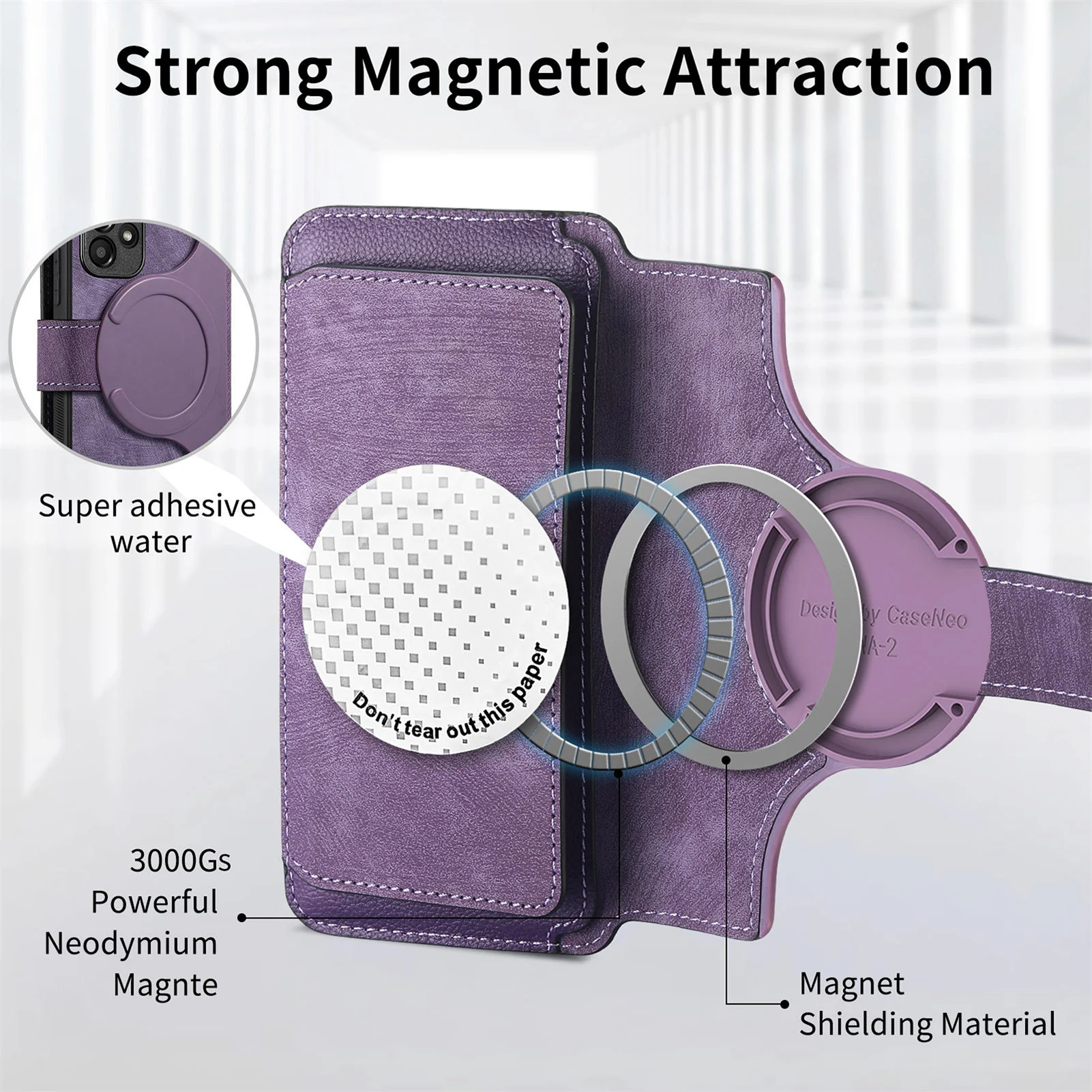 For Oppo Reno14 Pro 5G (Global) Case CASENEO MW-02 Detachable Magnetic Leather Flip Phone Cover - Purple - Image 7