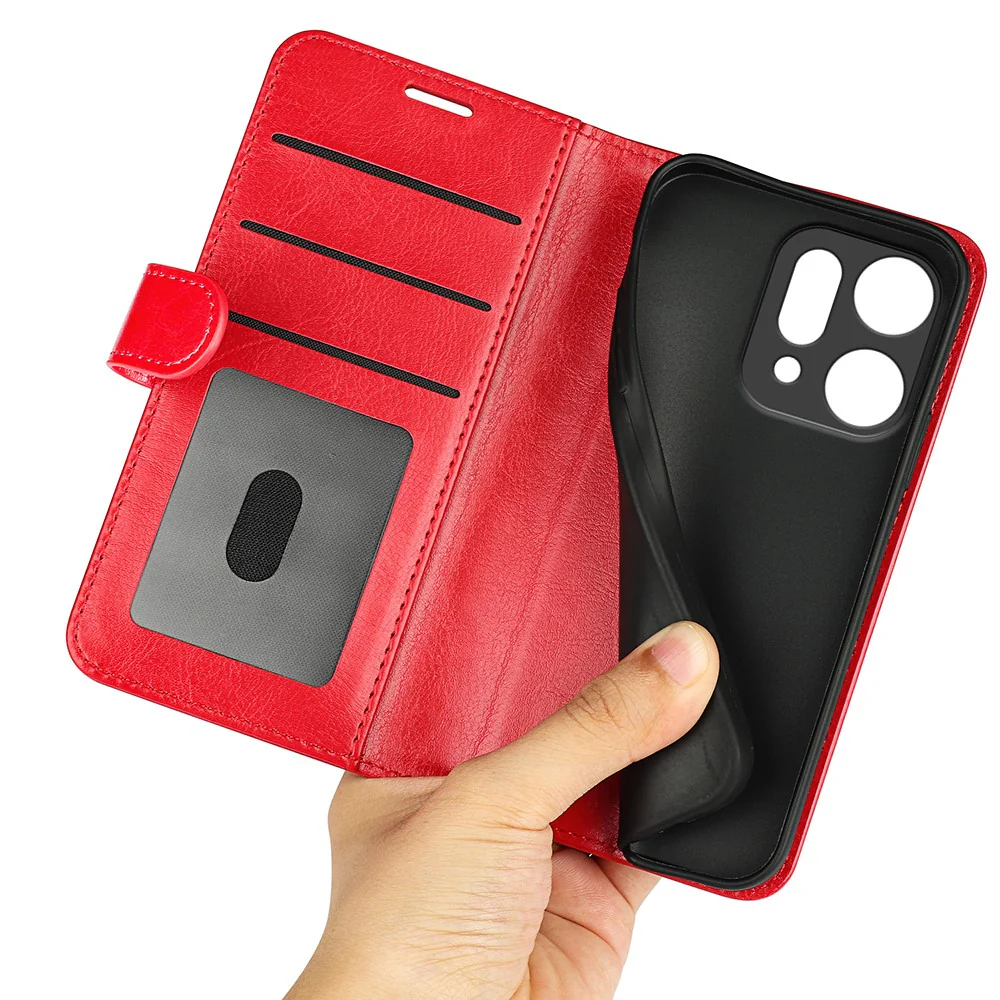 For Oppo Reno14 Pro 5G (Global) Case Crazy Horse Texture Stand Leather Phone Cover - Red - Image 4