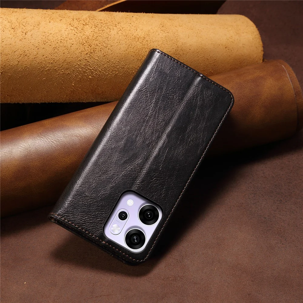 For Oppo Reno14 Pro 5G (Global) Case Crazy Horse Texture Waxy Leather Wallet Stand Phone Cover - Black - Image 7