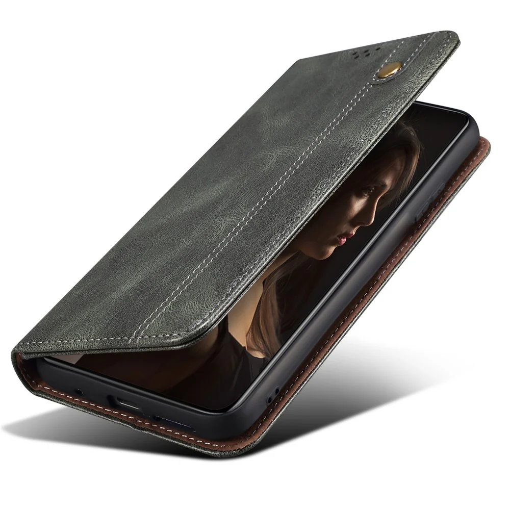 For Oppo Reno14 Pro 5G (Global) Case Crazy Horse Texture Waxy Leather Wallet Stand Phone Cover - Green - Image 4