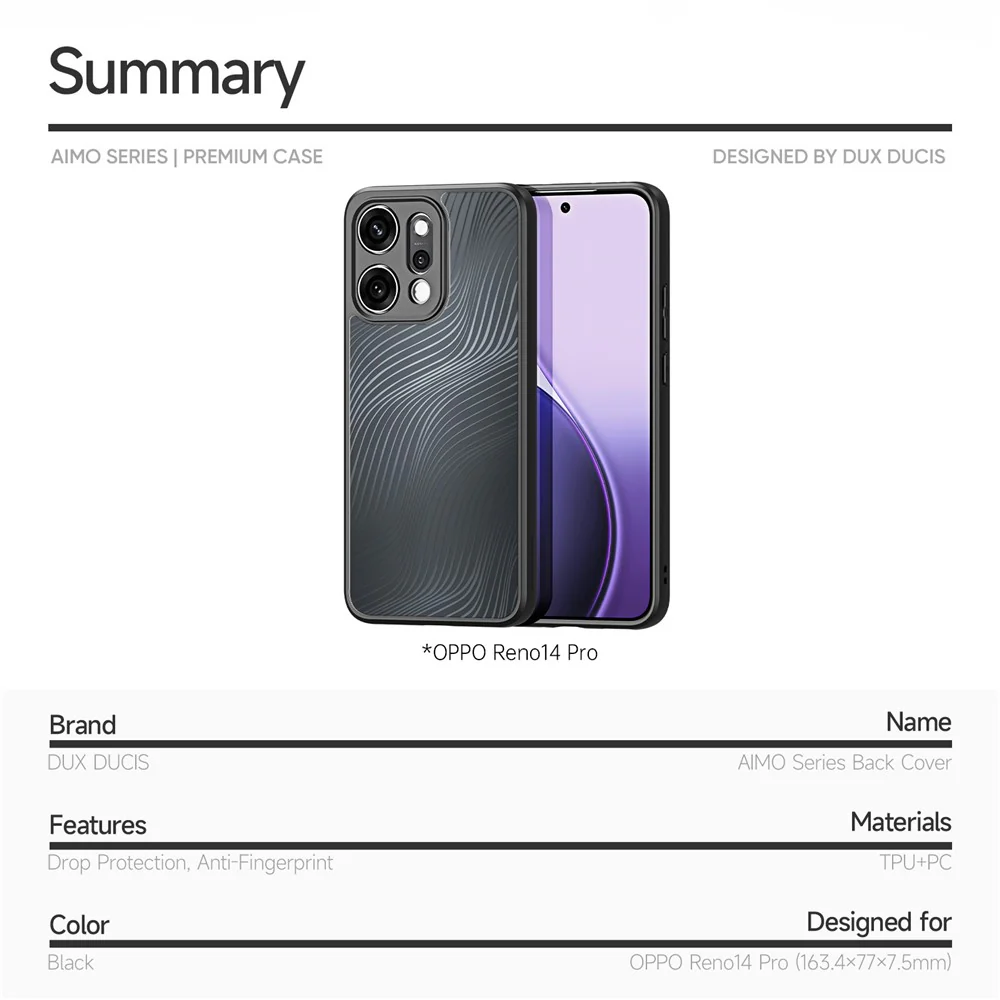 For Oppo Reno14 Pro 5G (Global) Case DUX DUCIS Aimo Series TPU+PC Matte Drop-Proof Phone Cover (REACH Certification) - Black - Image 8