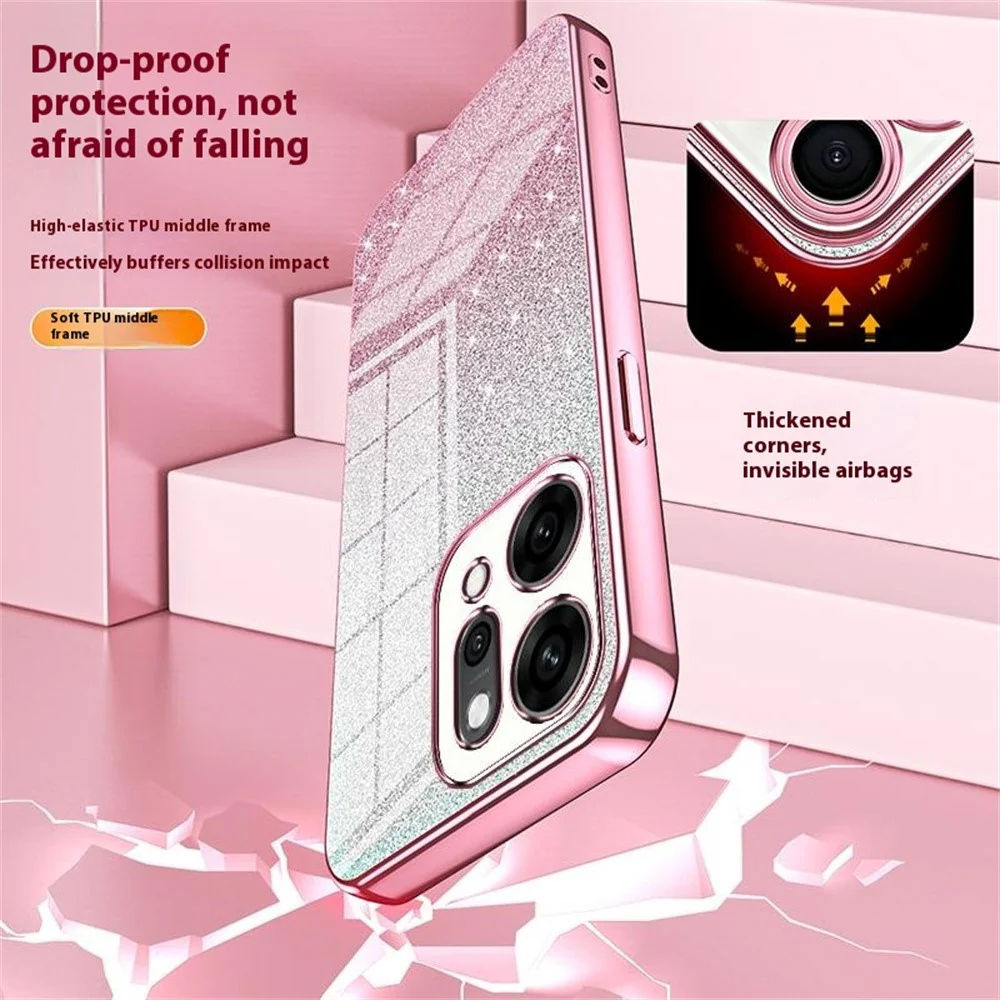 For Oppo Reno14 Pro 5G (Global) Case Electroplating Gradient Glitter TPU Phone Cover - Black - Image 6