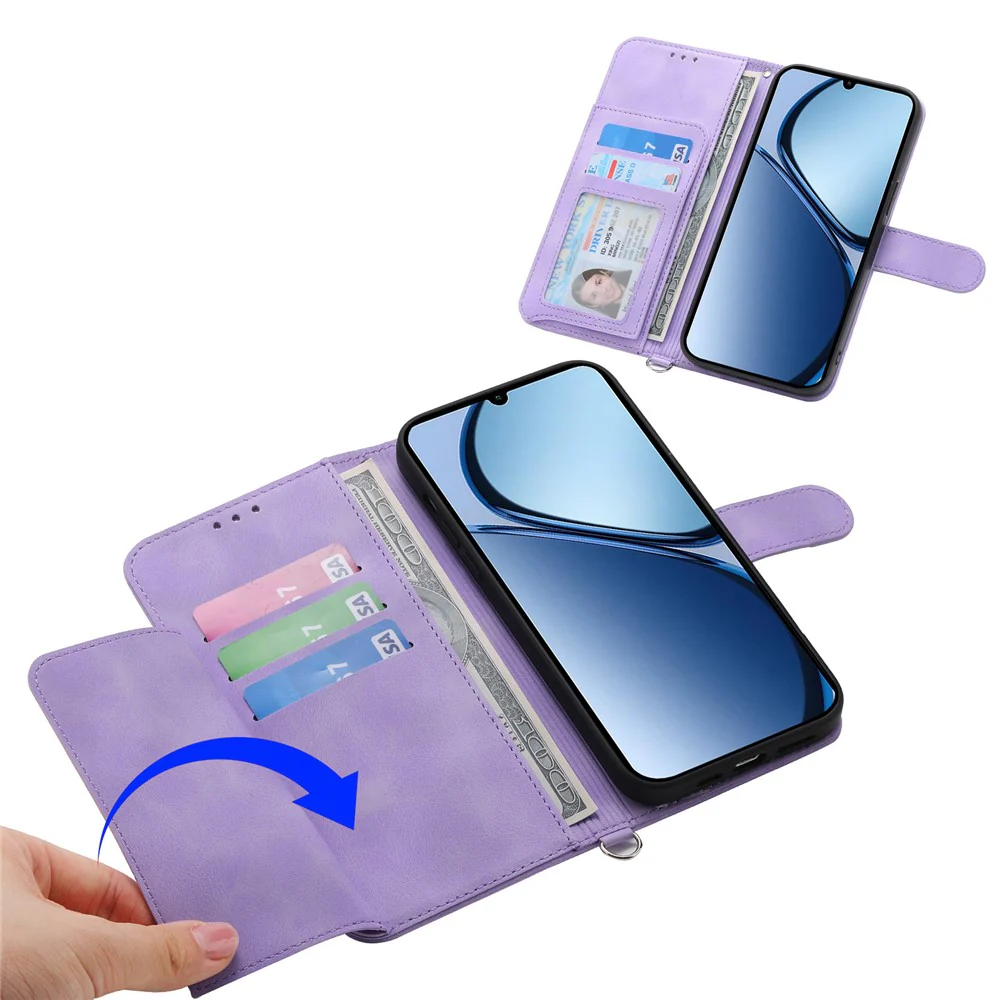 For Oppo Reno14 Pro 5G (Global) Case Flower Pattern PU Leather Wallet Phone Cover with Strap - Light Purple - Image 2
