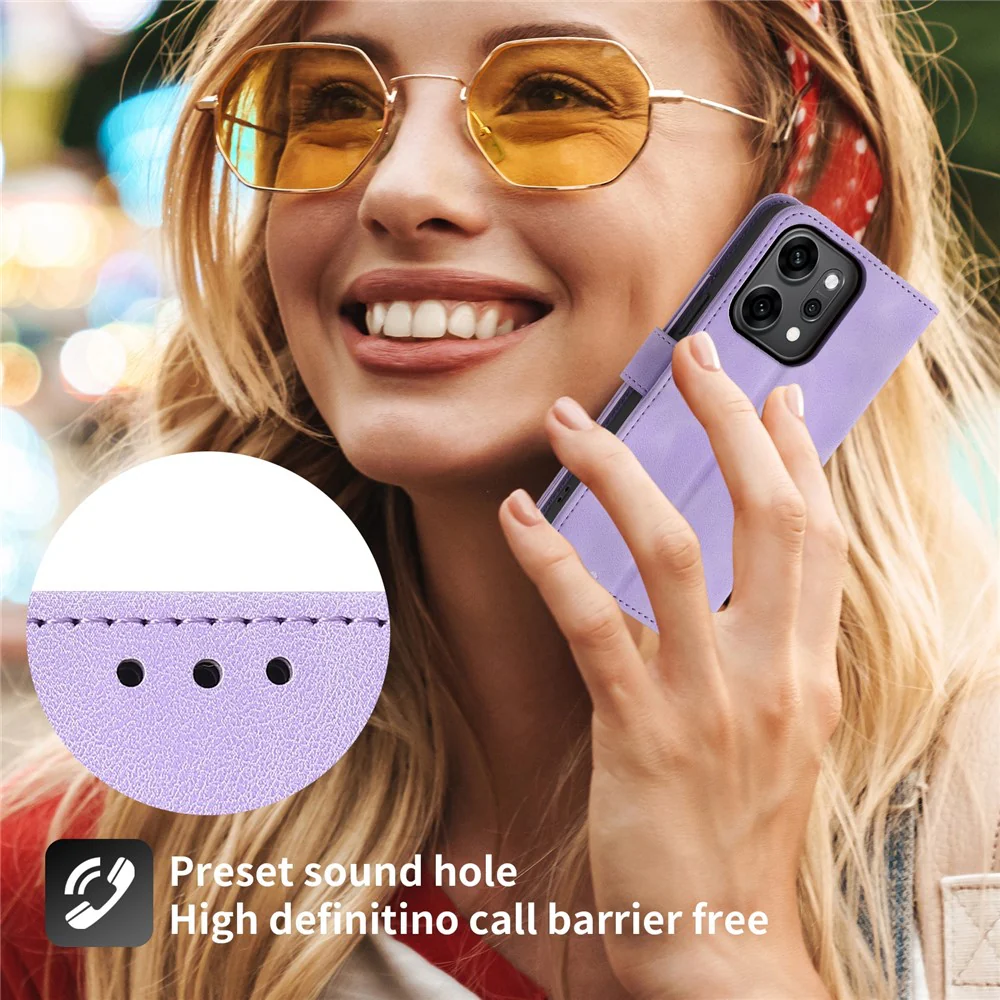 For Oppo Reno14 Pro 5G (Global) Case Flower Pattern PU Leather Wallet Phone Cover with Strap - Light Purple - Image 8