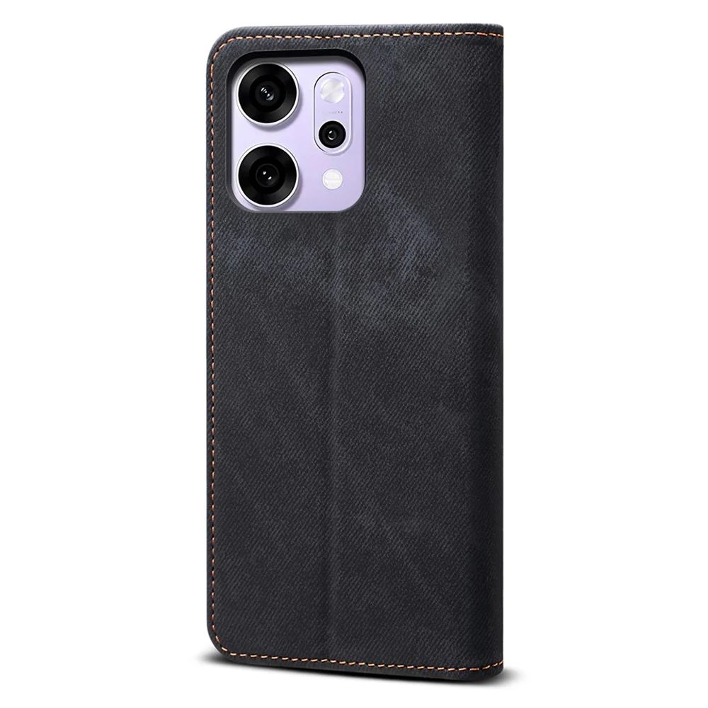 For Oppo Reno14 Pro 5G (Global) Case Jeans Cloth Texture Anti-Scratch Leather Stand Phone Cover - Black - Image 6