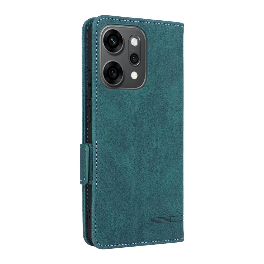 For Oppo Reno14 Pro 5G (Global) Case Leather Wallet Flip Phone Cover with Hardware Decor - Blue - Image 6