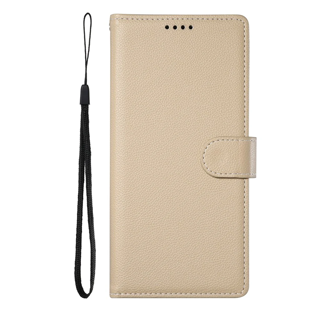 For Oppo Reno14 Pro 5G (Global) Case Magnetic Snap Litchi Texture Leather Wallet Phone Cover with Wrist Strap - Apricot - Image 8