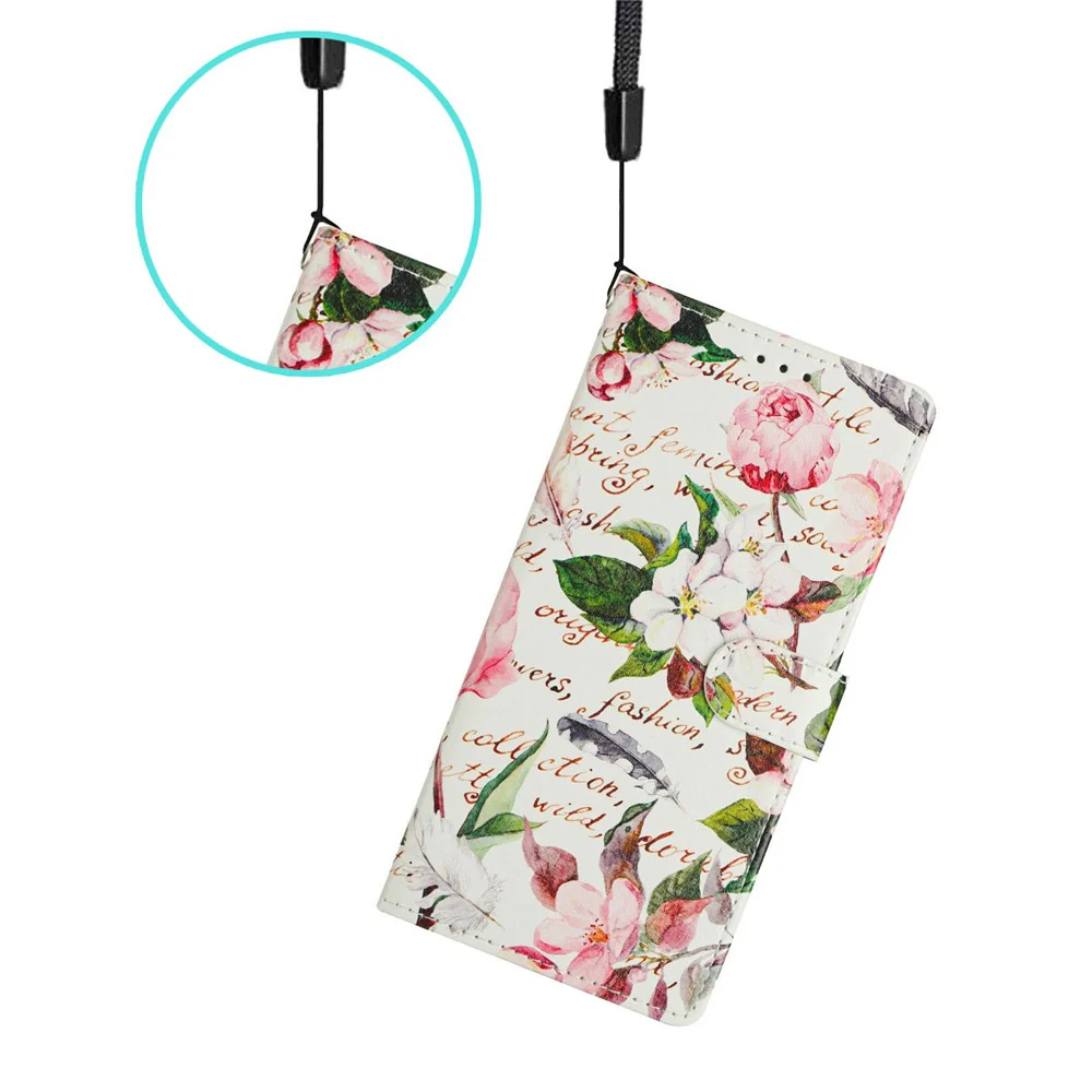 For Oppo Reno14 Pro 5G (Global) Case Pattern Printing Wallet Stand Flip Leather Phone Cover with Strap - Green Leaves Flowers - Image 5