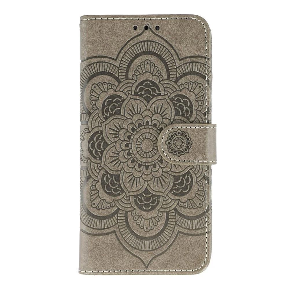 For Oppo Reno14 Pro 5G (Global) Case PU Leather Mandala Imprinted Design Wallet Phone Cover with Wrist Strap - Grey - Image 4