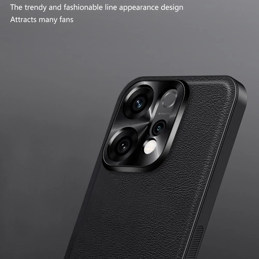For Oppo Reno14 Pro 5G (Global) Case PU + TPU + PC Phone Back Cover with Metal Lens Frame - Black - Image 4