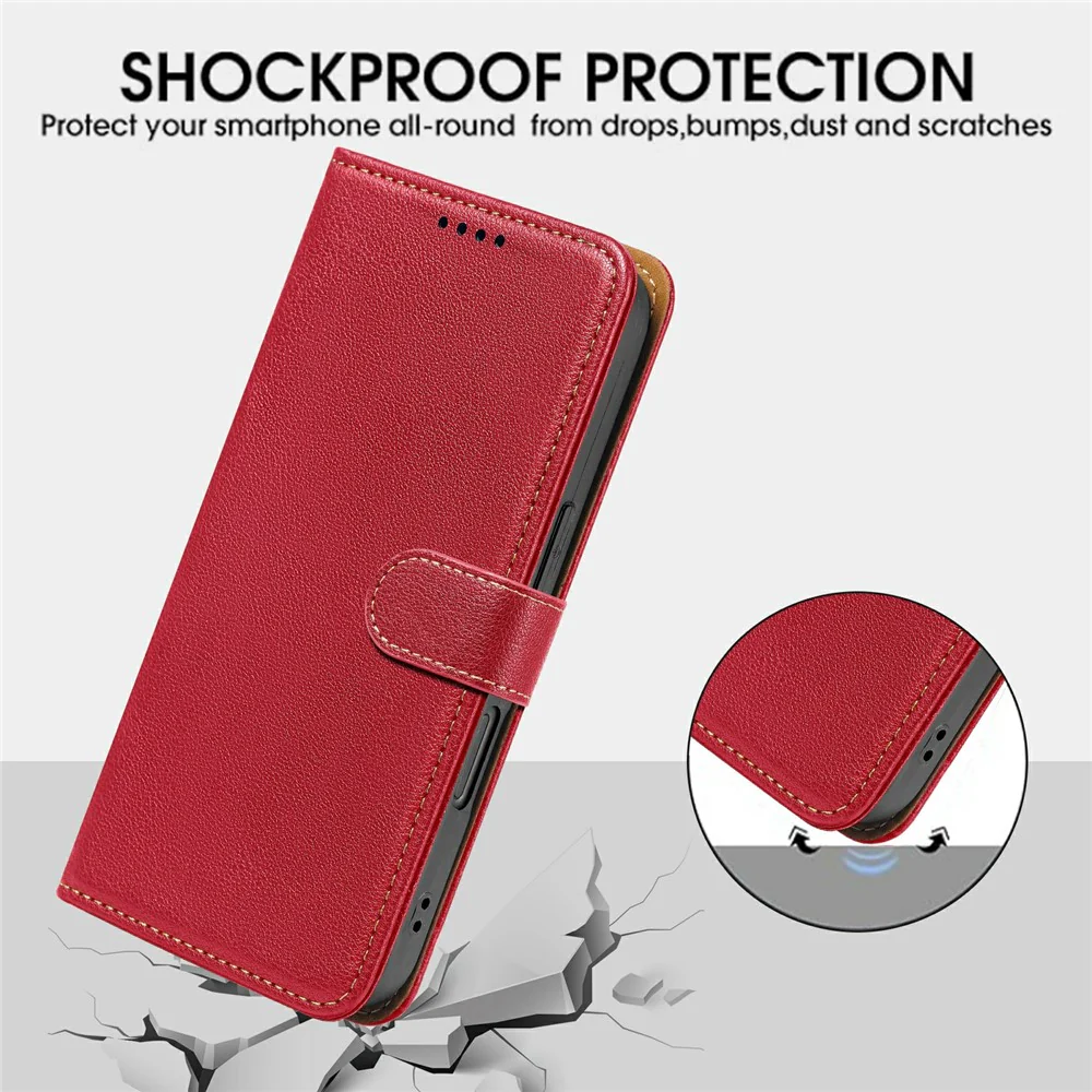 For Oppo Reno14 Pro 5G (Global) Case RFID Blocking Wallet Litchi Texture Leather Phone Cover Magnetic Clasp - Red - Image 4
