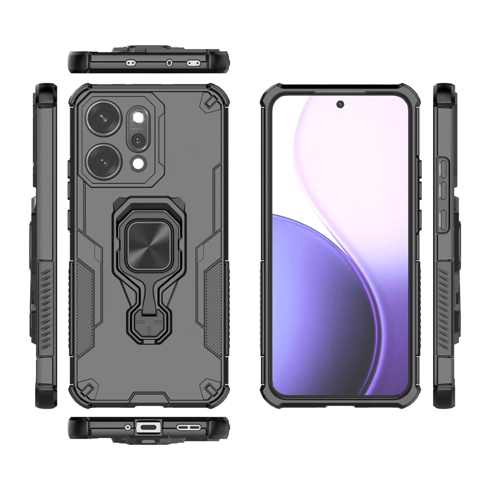 For Oppo Reno14 Pro 5G (Global) Case Rotatable Ring Kickstand PC + TPU Shockproof Phone Cover - Black - Image 5