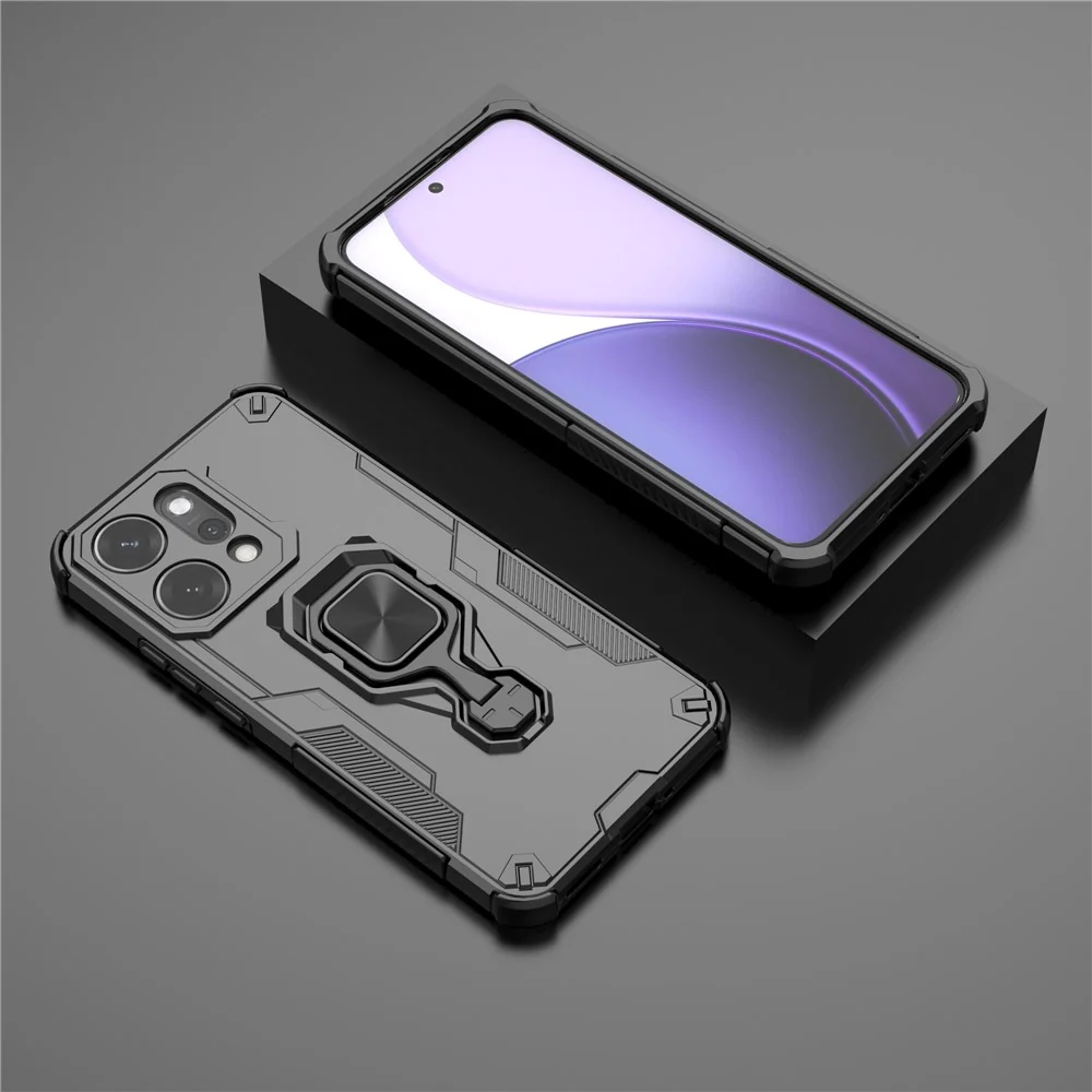 For Oppo Reno14 Pro 5G (Global) Case Rotatable Ring Kickstand PC + TPU Shockproof Phone Cover - Black - Image 6