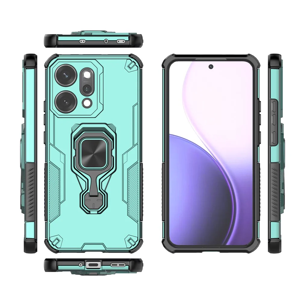 For Oppo Reno14 Pro 5G (Global) Case Rotatable Ring Kickstand PC + TPU Shockproof Phone Cover - Green - Image 5