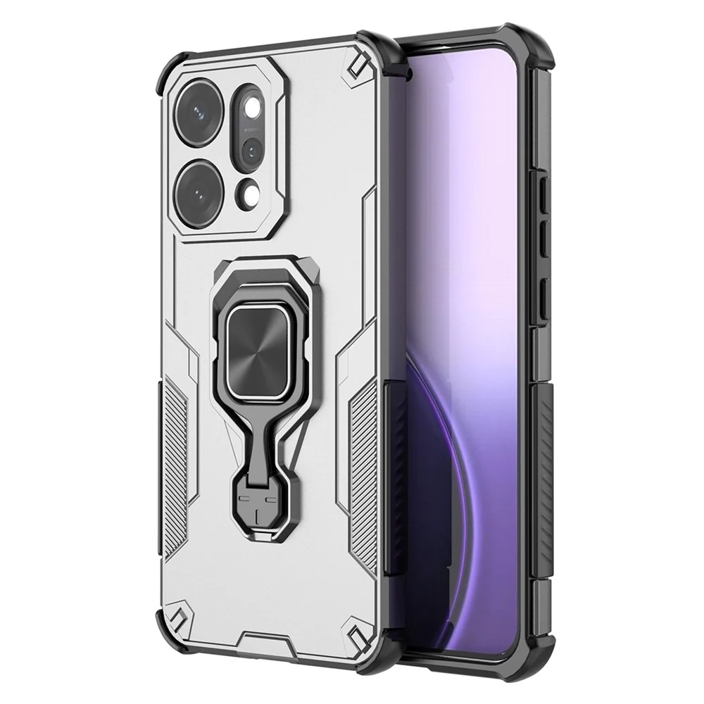 For Oppo Reno14 Pro 5G (Global) Case Rotatable Ring Kickstand PC + TPU Shockproof Phone Cover - Titanium Grey - Image 4