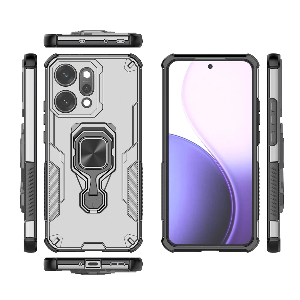 For Oppo Reno14 Pro 5G (Global) Case Rotatable Ring Kickstand PC + TPU Shockproof Phone Cover - Titanium Grey - Image 5
